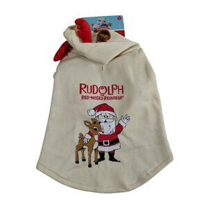 Rudolph The Red-Nosed Reindeer Dog Size L Holiday Hoodie With Antlers